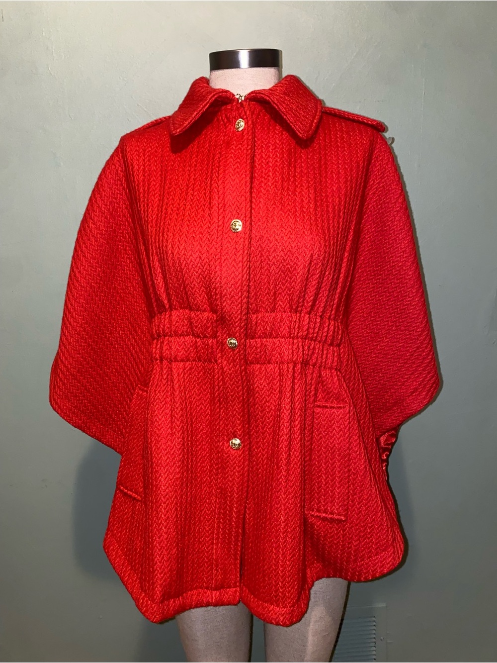 Guess Red Knit Button-Front Cape Sweater